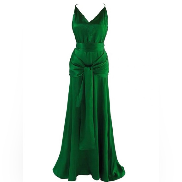 Film Atonement Inspired Design Elegant Green Satin Slip Dress Size M - Picture 2 of 10